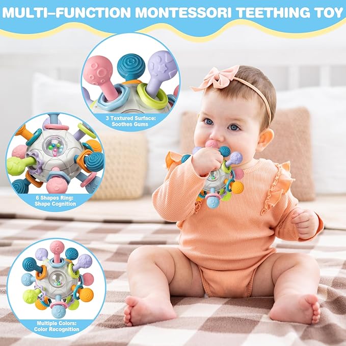 6 in 1 Baby Toys, 6-12 Months Baby Toys, 0-6 12-18 Montessori Toddler Gifts for Toddlers, Farm Animals Playset & Teething & Stacking Building Block Cup & Tissue Box & Sensory Bin for Development
