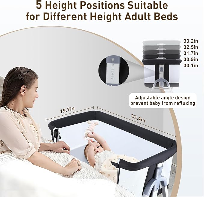4 in 1 Bedside Bassinet for Baby, Portable Baby Bassinet with Wheels, Baby Crib with Changing Station, Mattress Included and Storage, Foldable Travel Bassinet for Baby/Infant/Newborn - Mesh