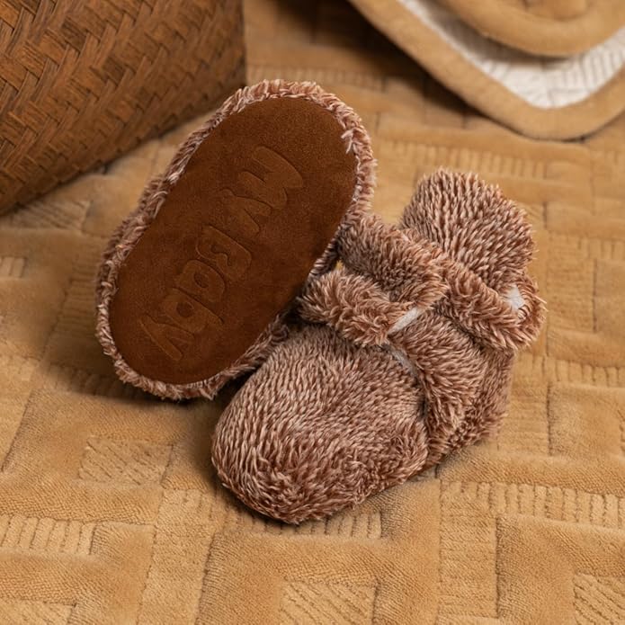 Sawimlgy Newborn Infant Baby Girl Boy Cotton Booties Stay On Sock Slippers Soft Bedroom Shoes Non-Skid Ankle Boots With Grippers Toddler Crib Warm Shoe First Walker Birthday Shower