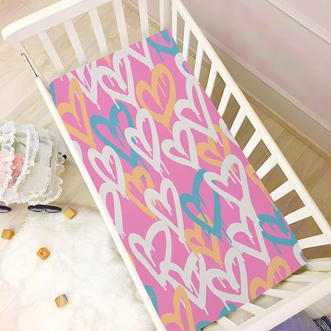Graffiti Hearts Crib Sheets for Neutral Bassinet Play Sheets,Sheets Toddler Bed Sheets for Baby Boys Girs 39 * 27 * 5in
