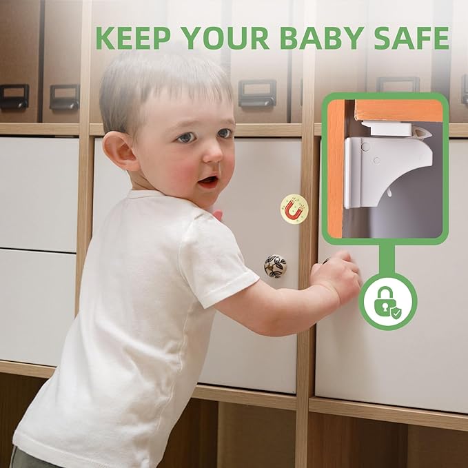 10 Pack Magnetic Cabinet Locks Baby Proofing - Vkania Baby Safety Latches for Drawers and Cabinets -Easy Installation No Drilling