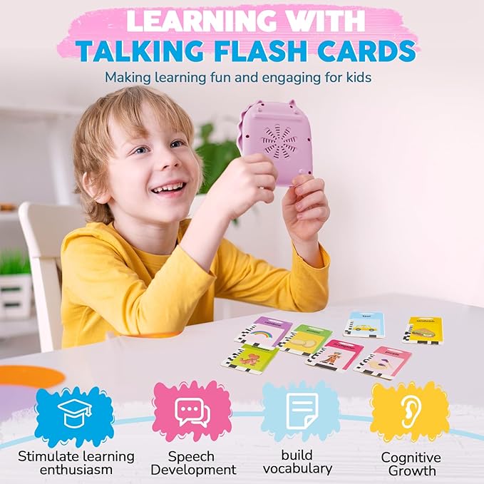 Toddler Toys Talking Flash Cards for Age 1 2 3 4 5 Years Old Boys and Girls, Montessori Language Learning with 224 Words, Pocket Speech Therapy and Autism Sensory Toys, Educational Gifts for Kids