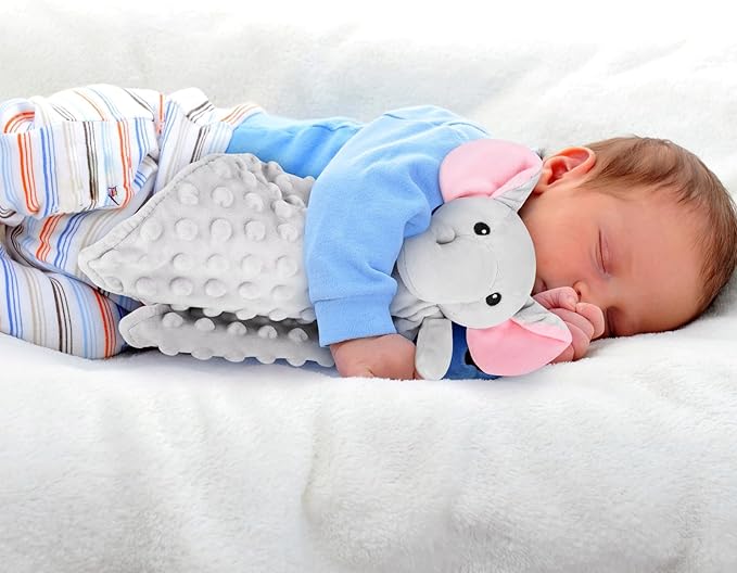 Loveys for Babies,Soft Baby Security Blanket for Newborn Infant Toddler Snuggle Toy Stuffed Animal,Lovey Elephant Security Blankets Baby Unisex Gifts(Gray Elephant,12.4in)