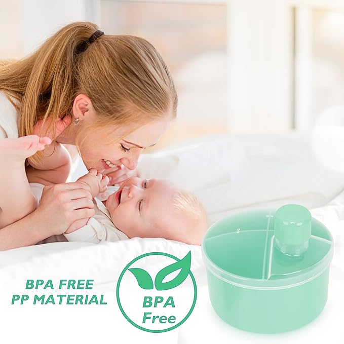 Accmor Formula Dispenser On The Go, Non-Spill Rotating Four-Compartment Formula Container to Go, Milk Powder Snack Storage Container for Infant Toddler Travel Outdoor, Green