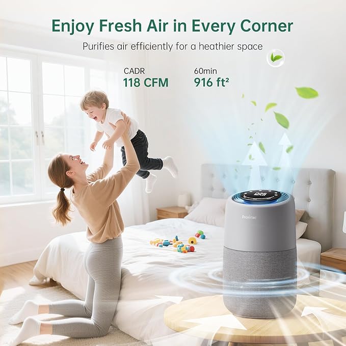 Air Purifier for Bedroom Home, 5-Stage HEPA Filtration System, Covers Up to 916 Ft² with PM2.5 Real-Time Monitor, Auto Mode, Smart WiFi, Reduces Allergies, Dust, Pollen, Pet Dander, Smoke