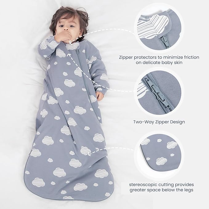 Unisex Sleeping Bag for Babies and Toddlers 1.0 Tog Sleep Sack 0-6Months, Newborn Sleep Sack, Wearable Blanket Baby, One Piece Long Sleeves, Gifts for Baby