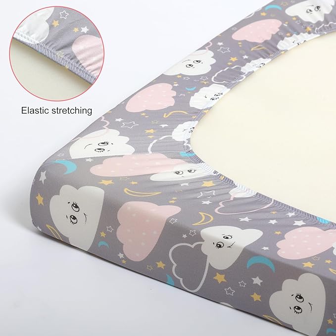 Pack n Play Flat Sheet 2 Piece Mini Crib Sheet Elastic Playard Sheet Set Portable Sheet Set Elastic Convertible Playmat Compatible Graco Pack n Play (Owl and Tree Bag) (Dinosaur Egg)