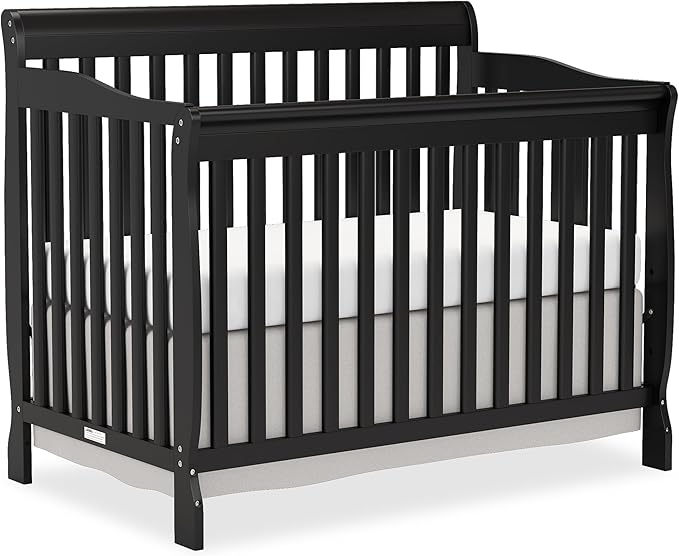 Baby Crib 5-in-1 Convertible, Wooden Cribs Converts to Toddler Bed, Daybed and Full-Size Bed, Nursery Furniture with Non-Toxic Finishes (Black)