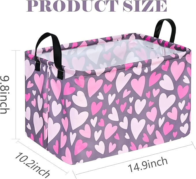 Rectangle Heart Partten Kids Gift Storage Basket Home Shelf Storage Basket Organizer Box Clothes Laundry Hamper Toys Nursery Basket Baby Laundry Basket with Handles
