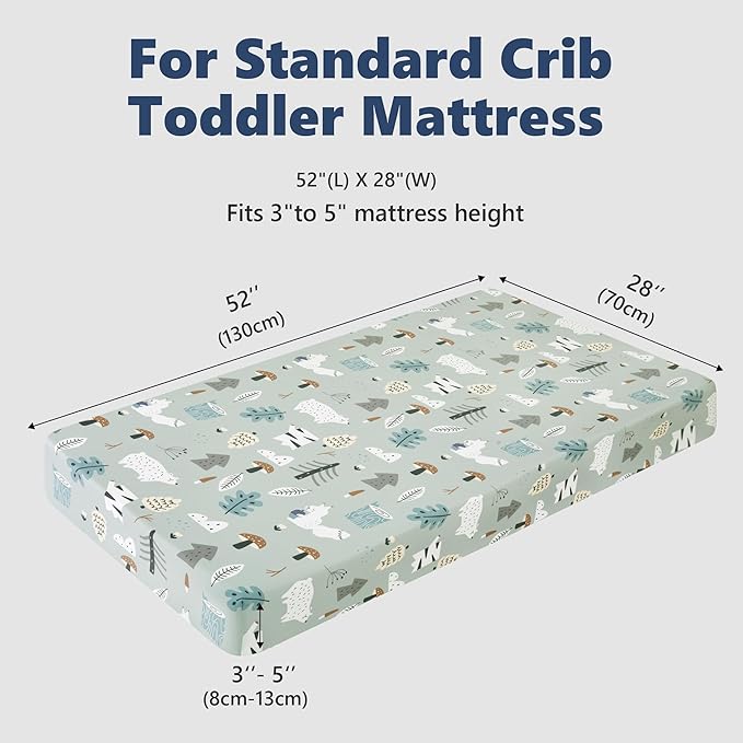 TILLYOU Baby Crib Sheets for Boys Girls, Super Soft Toddler Bed Sheets, 2 Pack Sheets for Standard Crib Mattress 28x52in, Jungle Walk and White Stripes