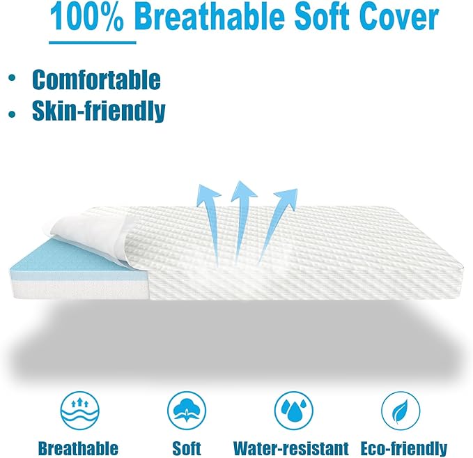 Mecc ecoh Pack and Play Mattresses, Cozy Breathable Cover Pack N Play Mattress, Reversible Cool Gel Memory Foam, Water Resistant Lining, Fit for Graco, Baby Trend, Pamo, Dream On Me Etc. 38"x26"