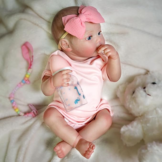 17" Realistic and Cute Reborn Baby Girl Beall Opened Her Eyes, Handmade Lifelike Reborn Doll, Advanced Painted Vinyl Gift Set for Kids Age 3+