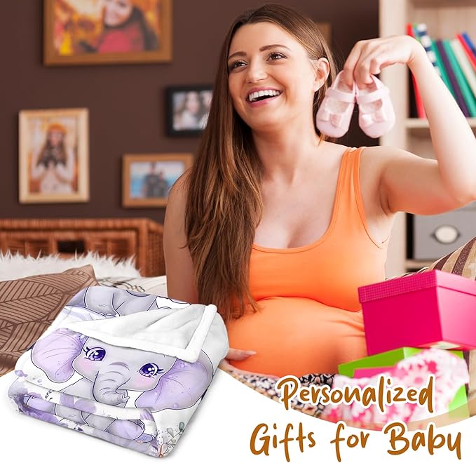Personalized Baby Blanket with Name, Custom Baby Blanket for Kids Soft Flanne Blankets in Easter Personalized Baby Gifts for Infant Newborn Shower (Purple)