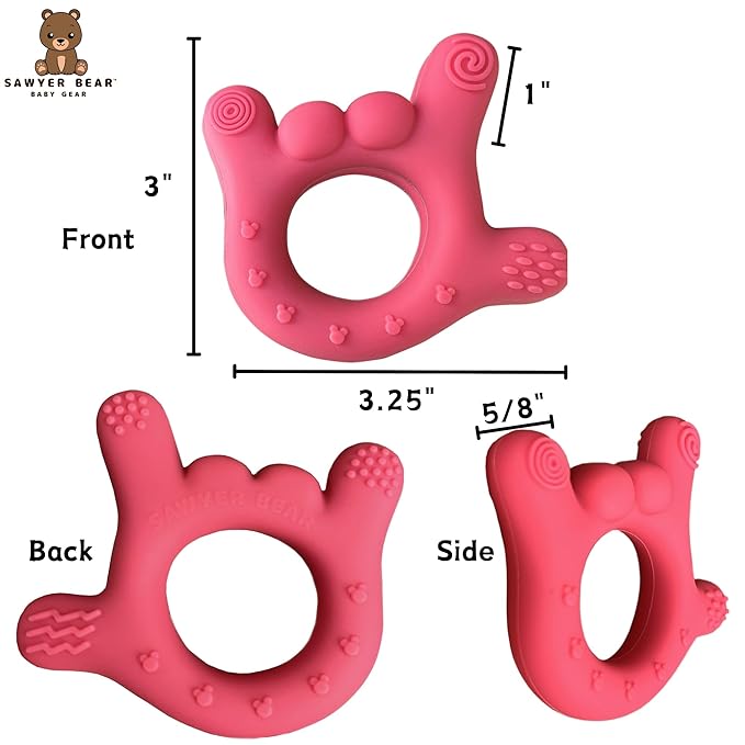 I Love You Silicone Hand Teether, Teethers for Babies 3-6 Months, Soft Teething Toys 6-12 Months bpa Free, Massaging Teething Relief (Electric Pink)