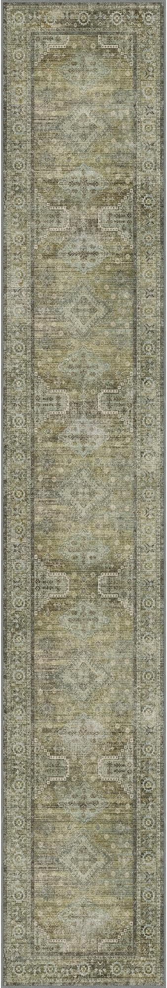GENIMO Runner Rug 2x12 Non Slip Machine Washable Vintage Hallway Runner Rugs, Low Pile Lightweight Mat for Living Room, Entryway, Bedroom, Kitchen and Corridor, Distressed Sage