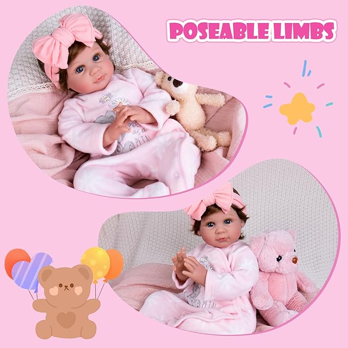 Aori Reborn Baby Dolls 22 Inch Realistic Girl - Lifelike Weighted Newborn Toddler with Feeding Bottle & Magnetic Pacifier, Handapplied Wig Hair, Soft Body, Gift for Kids 3+,Collectors