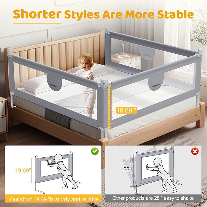omzer Bed Rail for Toddlers - 3 Sides Safety Baby Bed Rail Guard with Child Lock, Infants Height Adjustment Queen Size Bed Rail for Toddlers,78.74"X78.74"X59"