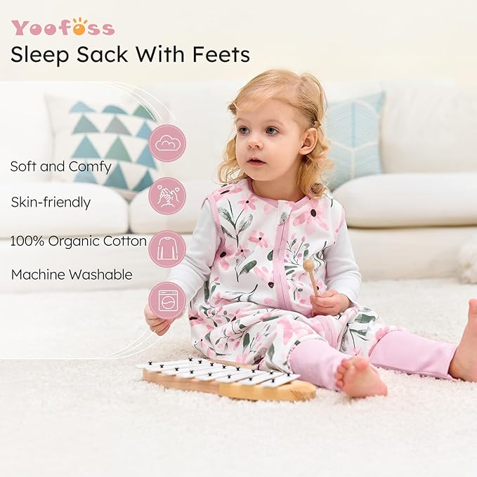 Yoofoss Toddler Sleep Sack With Feet 3-4T 100% Organic Cotton Baby Sleep Sack with Legs Toddler Wearable Blanket with 2-Way Zipper