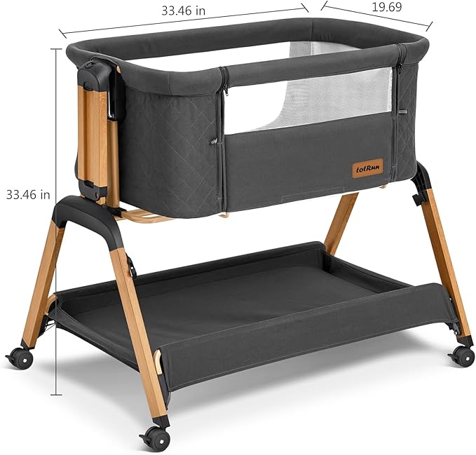 Bassinet Bedside Sleeper, Rocking Bassinets with Comfy Mattress and Wheels for Newborn, 5-Height Adjustable (Black)