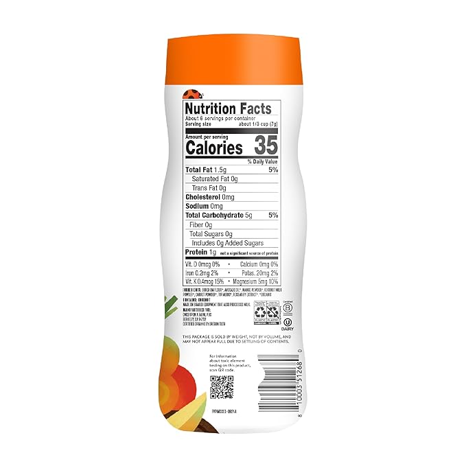 Once Upon A Farm Mango, Coconut & Carrot Puffed Sorghum Snack, Fruit & Veggie Puffs, Non GMO, 1.5 Ounces (Pack Of 6)