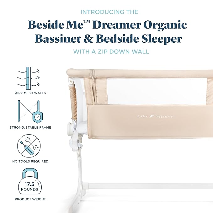 Baby Delight Beside Me Dreamer Bassinet | Bedside Sleeper & Baby Bassinet | 6-Position Height Adjustment | Organic Oat