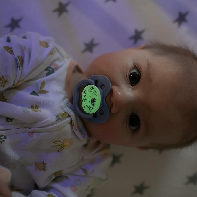 Dr. Brown's Advantage Glow-in-the-Dark Baby Pacifier, Fully Symmetrical Soother with Soft Silicone Bulb, Coral Ocean, 0-6m, BPA Free, 2 Pack