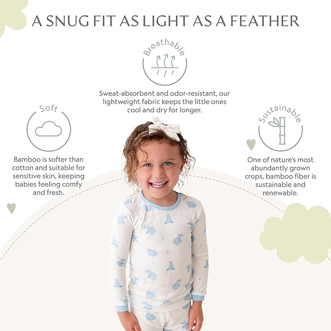 Toddler Pajamas – 95% Bamboo Viscose, 5% Spandex – Soft, Breathable Long-Sleeve Pajama Set for Kids, Sleepwear, Imported