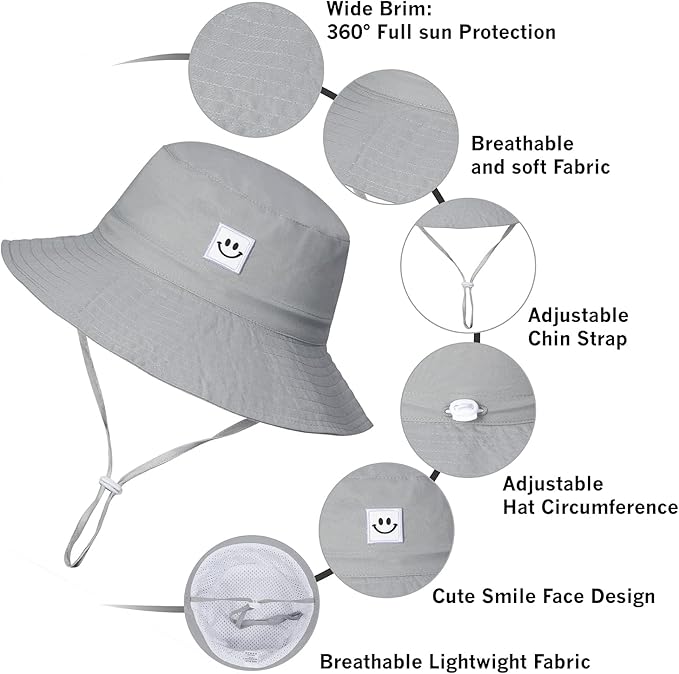 MaxNova Baby Sun Hat Smile Face UPF 50+ Toddler Bucket Hat for Boys Girls 0-7 Years