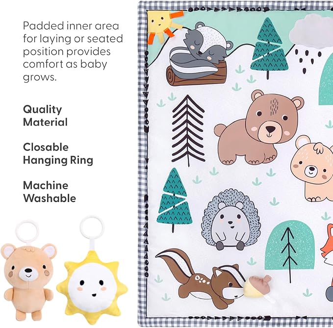 The Peanutshell Unisex Baby Play Gym & 7-in-1 Play Mat - Playmat Baby Toys 0-6, 6-12 Months Tummy Time Mat with Hanging Toys, Soft Padded for Newborns, Infants - Woodland