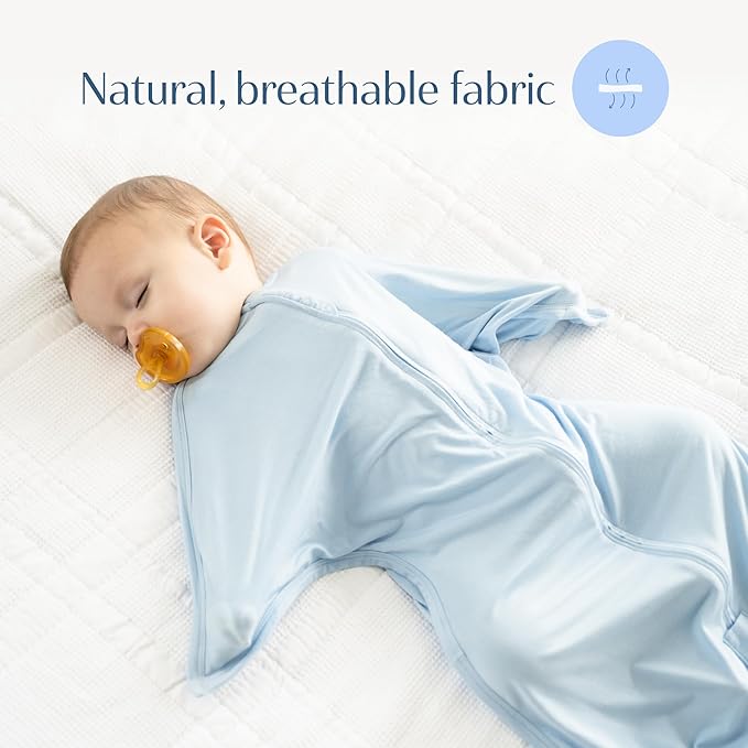 SleepingBaby EverSoft Zipadee-Zip Transition Swaddle - Roomy Wearable Blanket with Two Way Zipper - Viscose from Bamboo - Sky Blue, X-Small (3-6 Month)