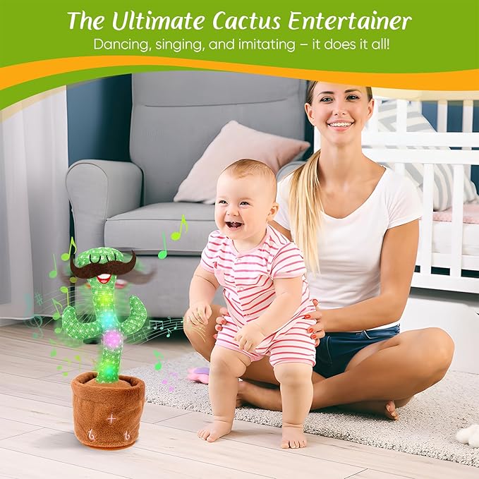 Dancing Cactus Toy, Talking Cactus Toys, Easter Volume Adjustable Gift for Baby Girls Boys Kids 3 6 9 12 Year Old, Repeat What You Say Toy of Easter Gifts-Beard