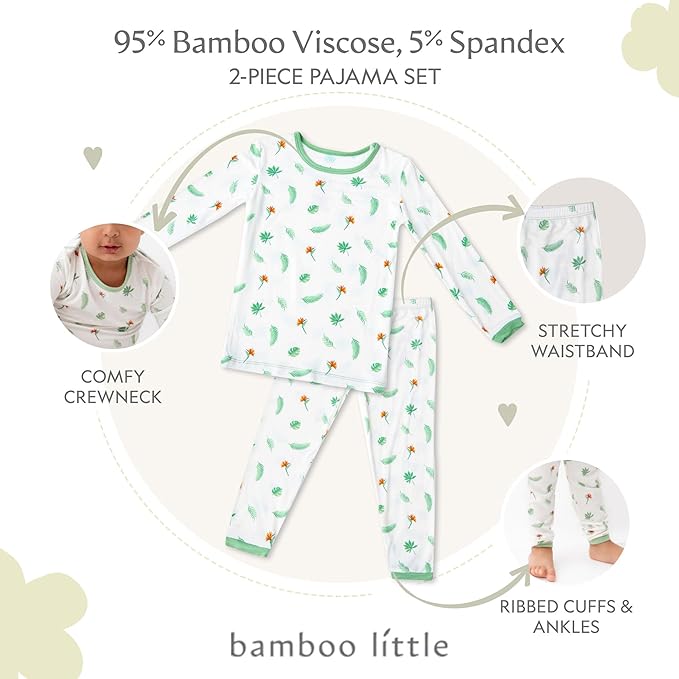 Toddler Pajamas – 95% Bamboo Viscose, 5% Spandex – Soft, Breathable Long-Sleeve Pajama Set for Kids, Sleepwear, Imported