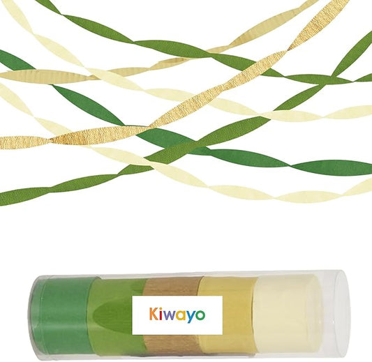 Green Gold Crepe Paper Streamers Party Decorations (5 Rolls) for Birthday, Camp Bachelorette, Baby Shower, Wedding, Bridal Shower, Jungle Safari Woodland Theme Party, Hanging Classroom Décor