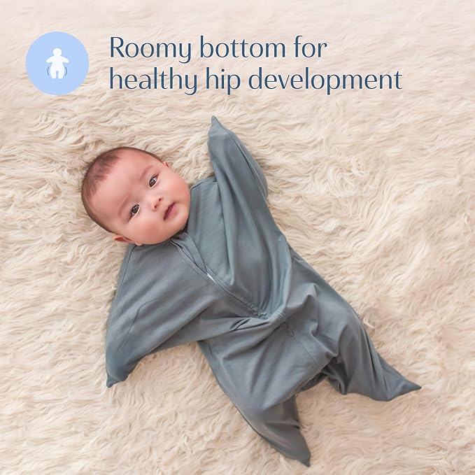 SleepingBaby Zipadee-Zip Transition Swaddle - Cozy Baby Swaddle Blanket with Zipper Convenience - Roomy Wearable Blanket for Easy Diaper Changes - Classic Grey, Medium (6-12 Month)