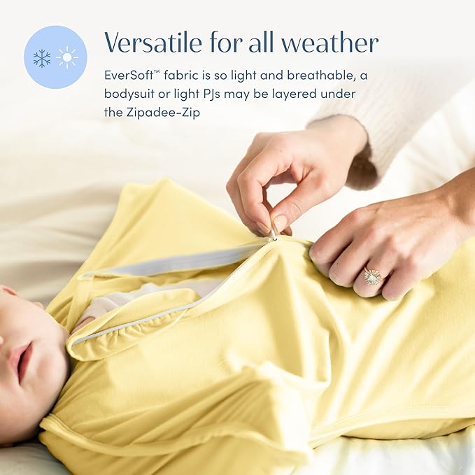 SleepingBaby EverSoft Zipadee-Zip Transition Swaddle - Roomy Wearable Blanket with Two Way Zipper - Viscose from Bamboo - Sunshine, Small (4-8 Month)