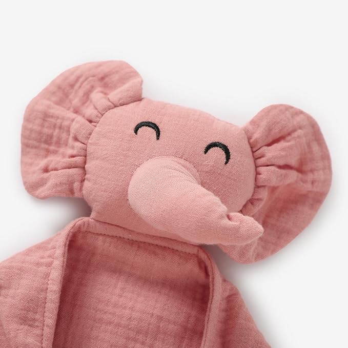 Organic Elephant Lovey, Muslin Security Blanket for Babies, Elephant Baby Stuffed Animal, Snuggle Toy, Gift for Boys and Girls (Pink)
