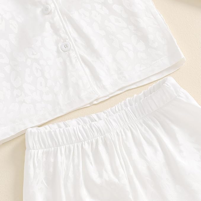 Toddler Kids Baby Girl Solid Pjs Ruffle Long Sleeve Button Shirt Top and Pants Cotton 2Piece Pajamas Set