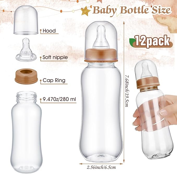 Bear Cool Baby Shower Games Bottle Chug Sign Wooden Brown Theme Gift Sets Gender Reveal Party Favors and 12 Pcs Baby Bottle Shower Favor for Gender Reveal Party Decor(Bear)