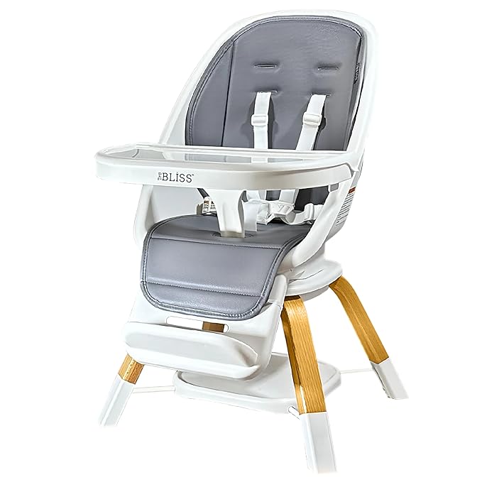 Turn-A-Tot High Chair for Babies and Toddlers, 2 in 1 Wooden Portable Baby Feeder or Adjustable Child's Seat with 360 Degree Swivel, Removable Tray, and Pad (Earl Grey)