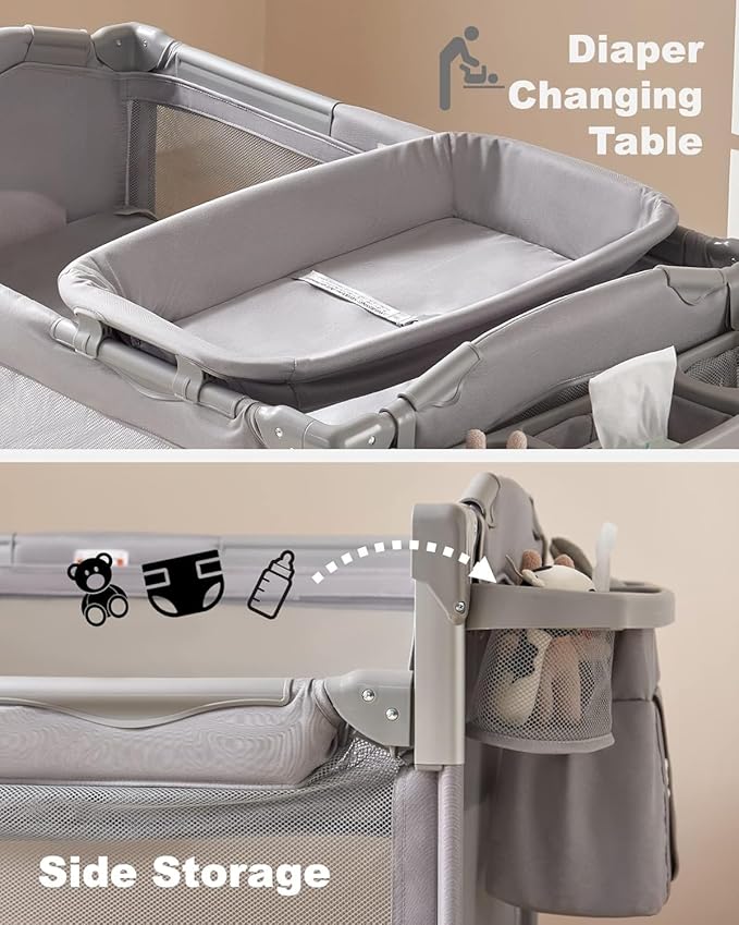 BEKA 4 in 1 Baby Bassinet Bedside Sleeper, Baby Bedside Crib 4 Functions, Bedside Bassinet Crib Sleeper, Playard, Changing Table, Baby Bassinet for Newborn Baby