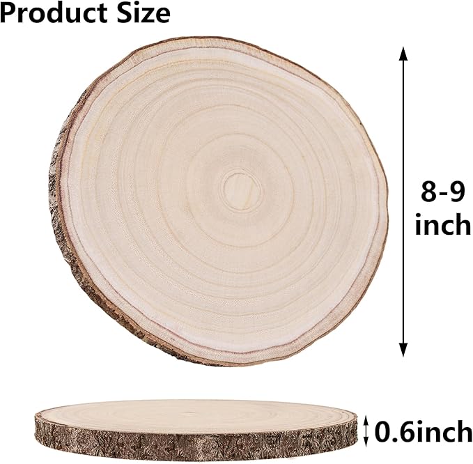 10 Pcs Natural Paulownia Wood Slices 8-9 Inches,Wood Slices for Centerpieces Table Decorations,Unfinished Rounds for Crafts, for Rustic Wedding Decoration Projects