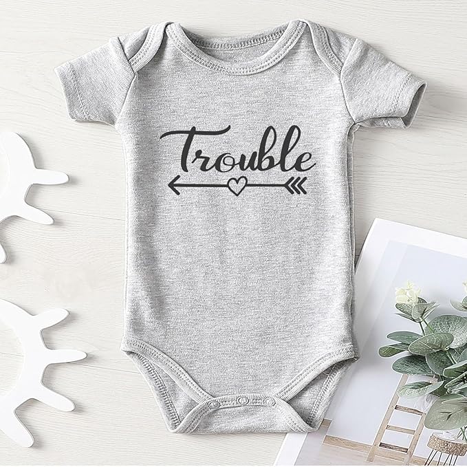 Double Trouble Twin Outfits For Boy And Girl Newborn Twins Baby Items Must Haves Twin Announcement