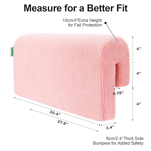 Bed Rail Bumpers Protector, Hospital Bed Rails Padding, Loft Beds and Bunk Beds Bumpers Protector, Premium Soft Memory Foam - Anti-Bump | Fall Prevention, Size 27.6 x 5.5 x 11.8 Inches, Pink