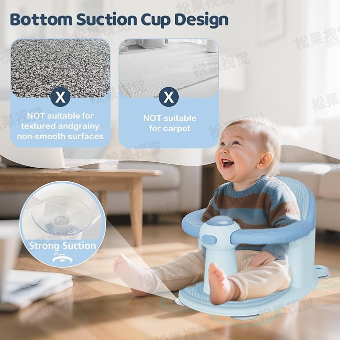 Baby Bath Seat for Babies 6 Months & up, Soft Cushions, Non-Slip Baby Bath Seat, Safe & Comfortable Baby Bath Support, for Bathtub/Living Room/Shower Room (Blue)