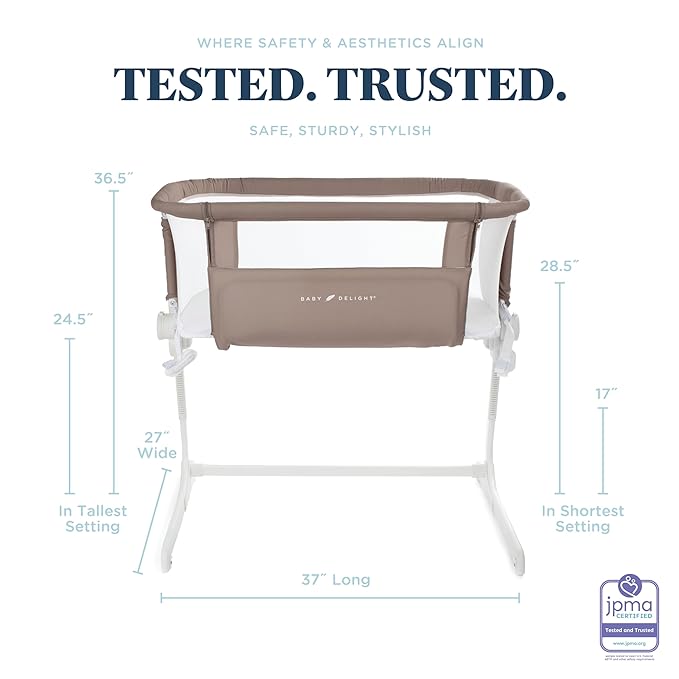 Baby Delight Beside Me Dreamer Bassinet | Bedside Sleeper & Baby Bassinet | 6-Position Height Adjustment | 100% GOTS Certified Organic Cotton Fabric | Organic Mocha