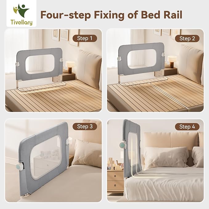 Reinforced Bed Rail for Toddlers – 47’’ Long Safety Guard with Thickened Material, Adjustable & Folding Bed Rails for Twin, Full, Queen, King Beds