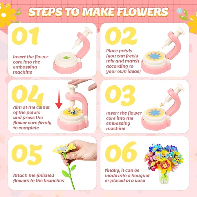 Fabric Flower Bouquets Toys - Arts & Crafts for Kids 4-6,Educational Toys for 4 5 6+ Year Old Girls,DIY Toddler Craft Kits for Girls Ages 8-12,Build Your Flower Bouquet, Ideas Birthday Gifts for Girl