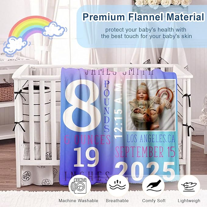Ship Next Day, Personalized Baby Blanket for Boys Girls - Printed in USA, Custom Baby Blanket with Name Super Soft Plush Flannel, Easter Christmas Brithday Gifts for Baby Shower Kids Toddlers Newborn