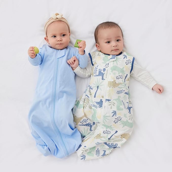 Duomiaomiao 3 Pack Baby Sleep Sack 100% Organic Cotton Lightweight Breathable Comfy Toddler Sleeping Sack (0.5tog Dinosaurs, Large)