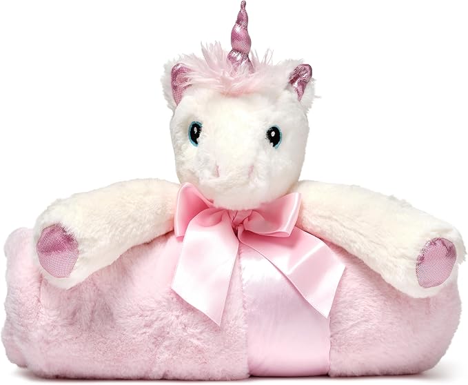 Bearington Baby Cuddle Me Dreamer, Pink Unicorn Large Size Security Blanket, 28.5" x 28.5 - Baby Blanket Lovey